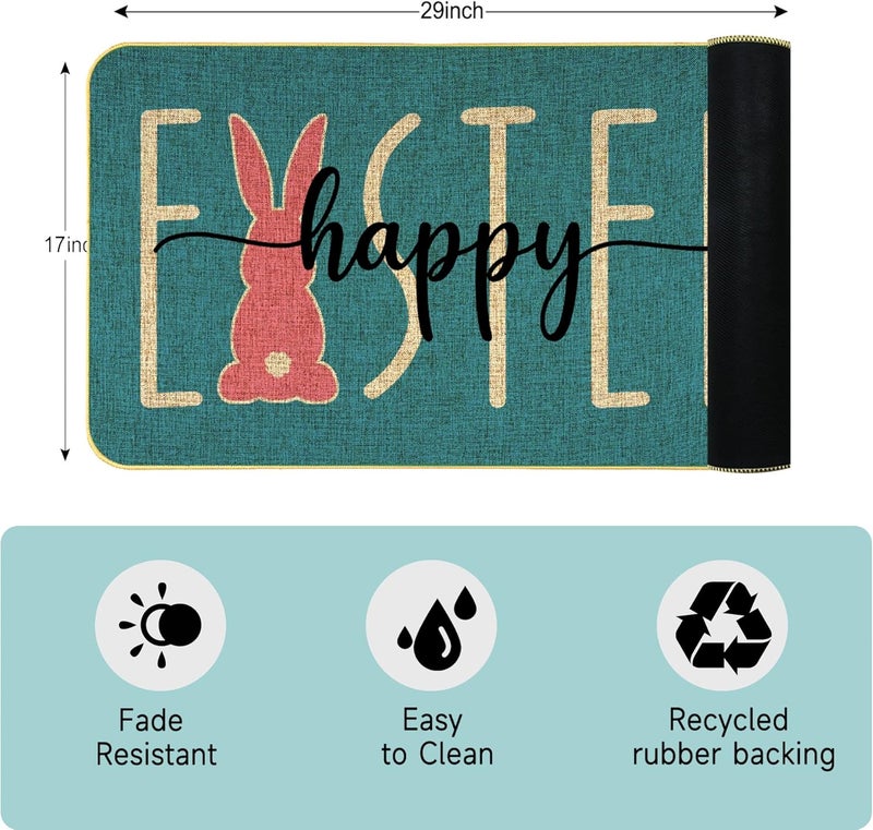 ARTDMT Happy Easter Decorative Welcome Door Mat, Bunny Tail Indoor Outdoor Non-Slip Rug, Rabbit Entryway Front Porch Throw for Spring Entrance Decoration, 29" x 17" - Image 2